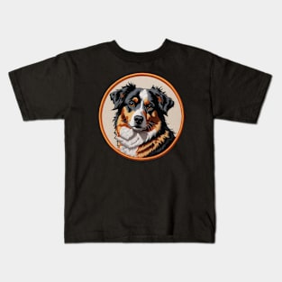 Australian Shepherd Embroidered Patch Kids T-Shirt